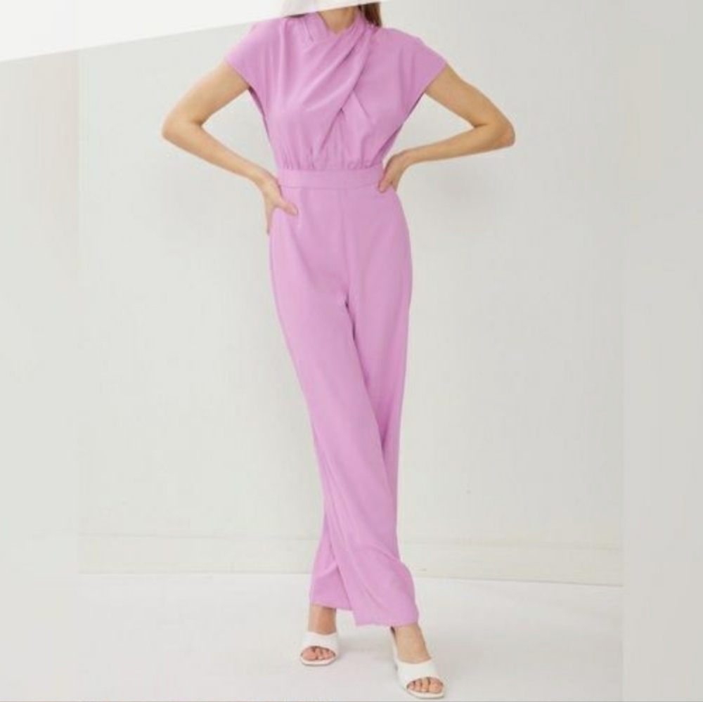 entro Pink Lavender Jumpsuit with Draped Crossover Bodice